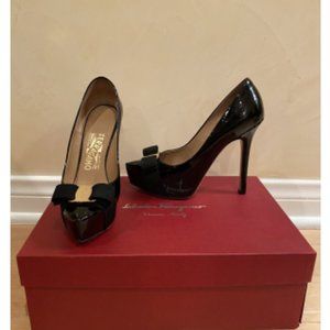 Ferragamo Trilly Patent Platform Pumps